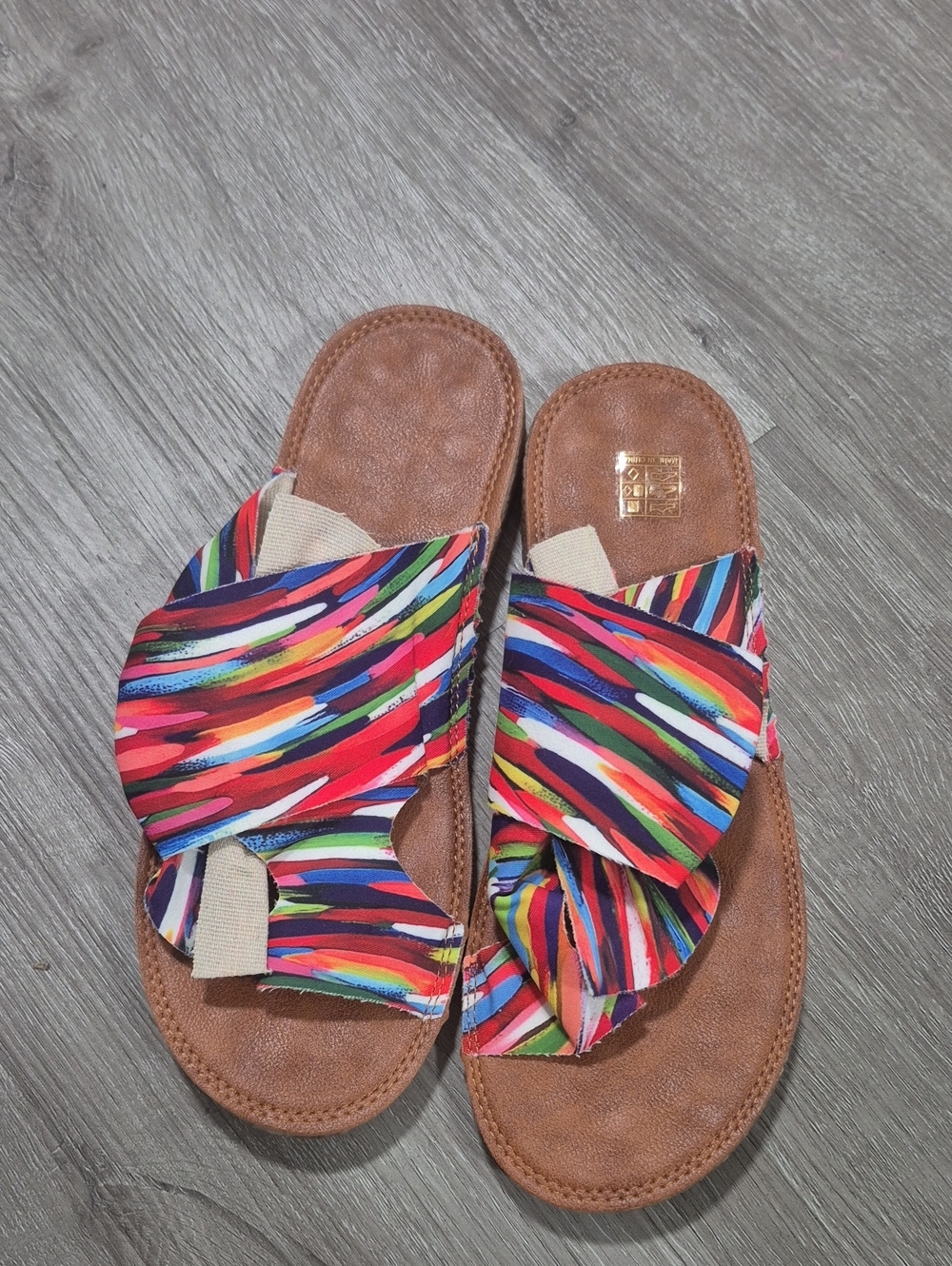 Women's Multicolor Ruffle Slide Sandals - Brown Footbed